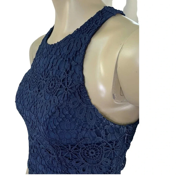 Hollister Crochet Halter Racerback Cut Out Mini Sheath Dress Women Size M Navy - Picture 7 of 16